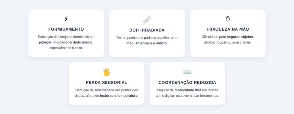 Quais sintomas progressivos afetam o trabalho diário?