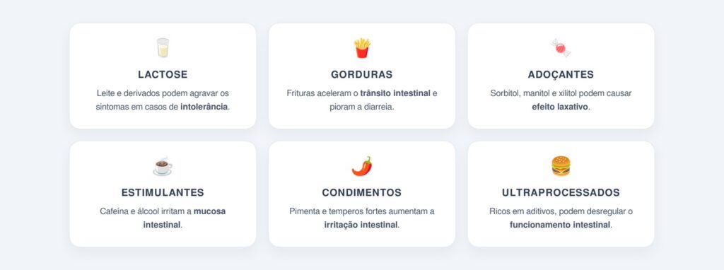 Quais alimentos podem desencadear ou piorar a diarreia?