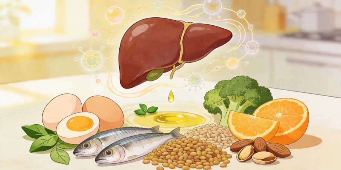 De quais nutrientes essenciais o fígado precisa para se regenerar e em quais alimentos eles são encontrados