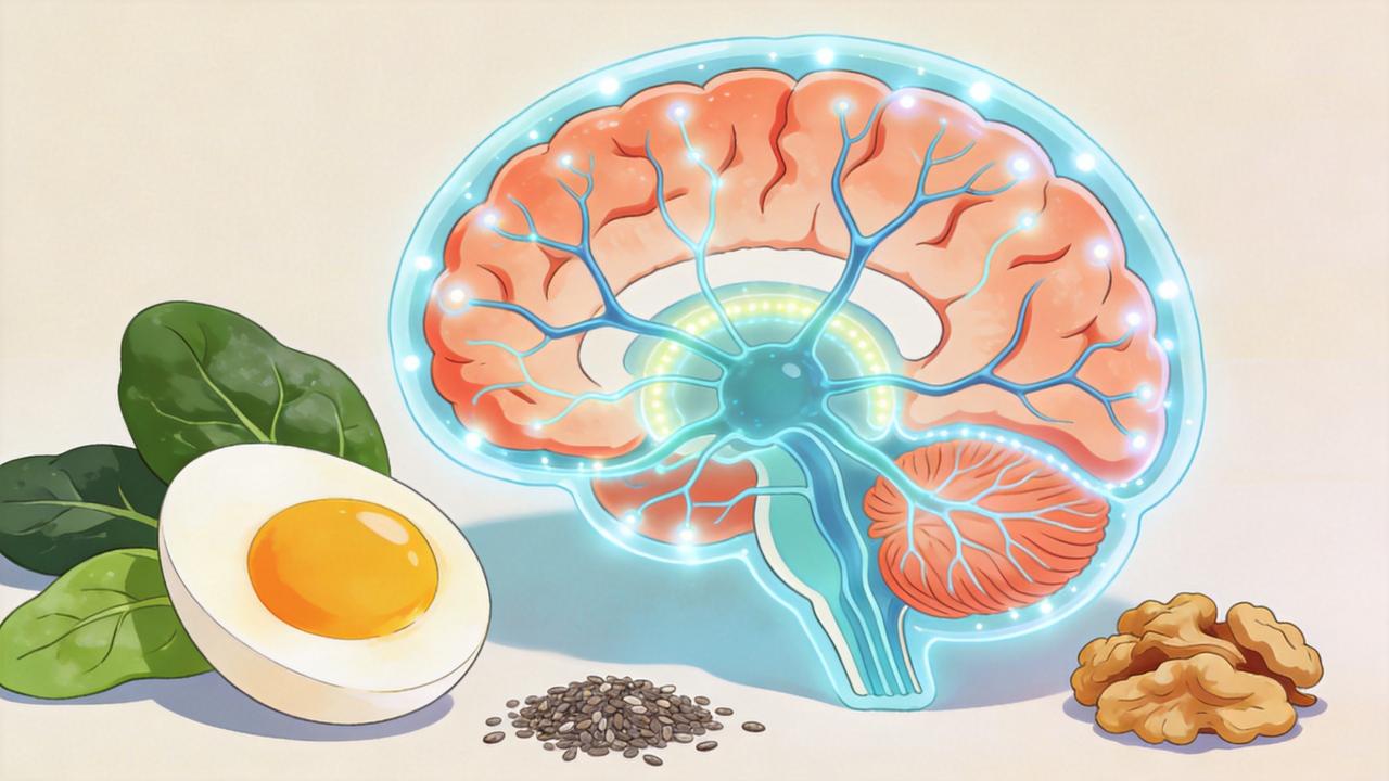 Ômega-3, colina e antioxidantes participam da proteção das células cerebrais.