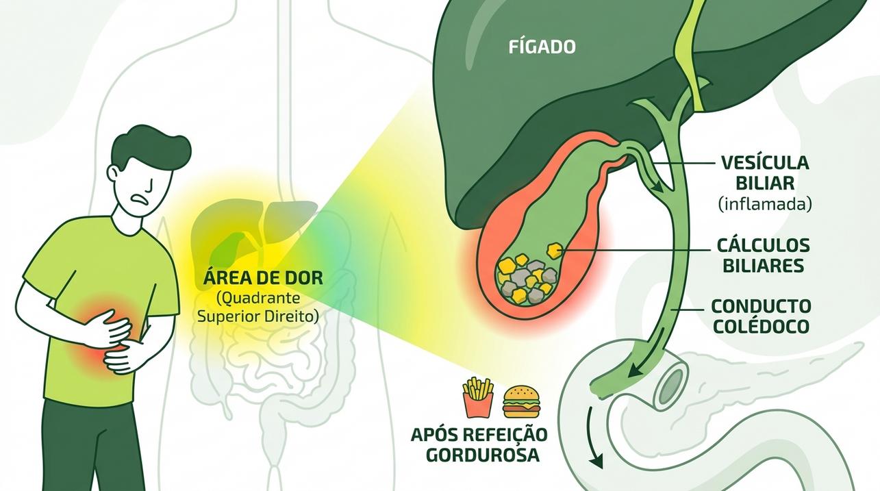 Vesícula biliar inflamada pode causar dor após refeições ricas em gordura