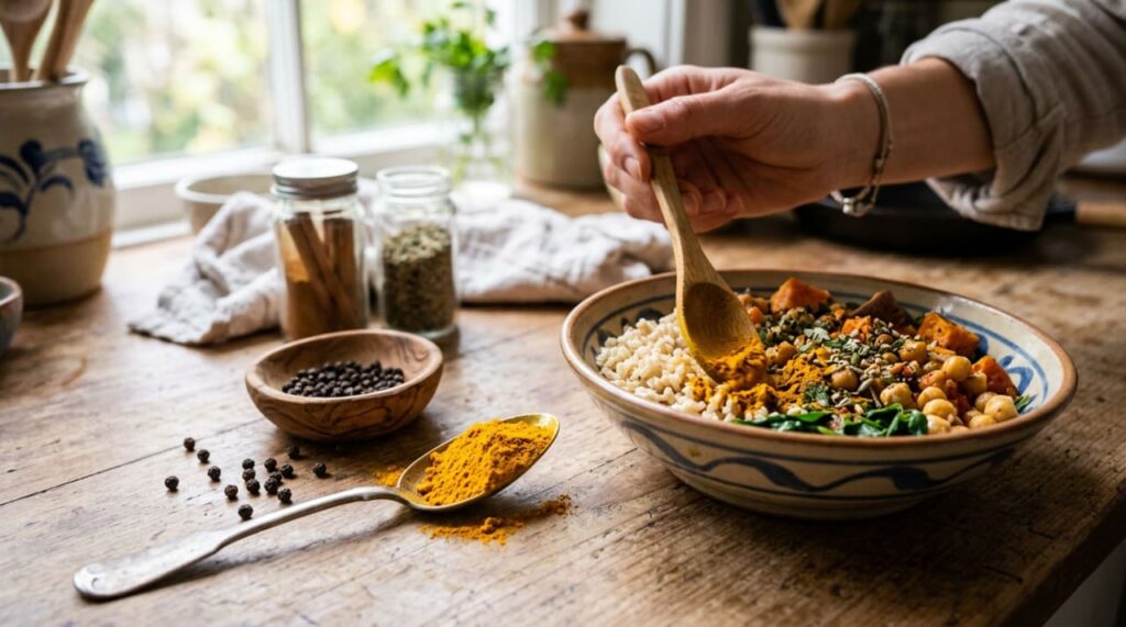 Se você tomar cúrcuma com pimenta-do-reino, aumentará a absorção de curcumina e reduzirá a inflamação no corpo