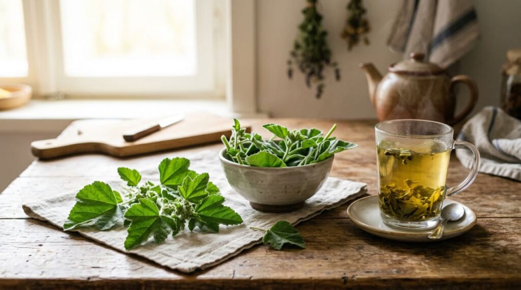 Quais são os benefícios para a saúde das folhas de malva-peluda?