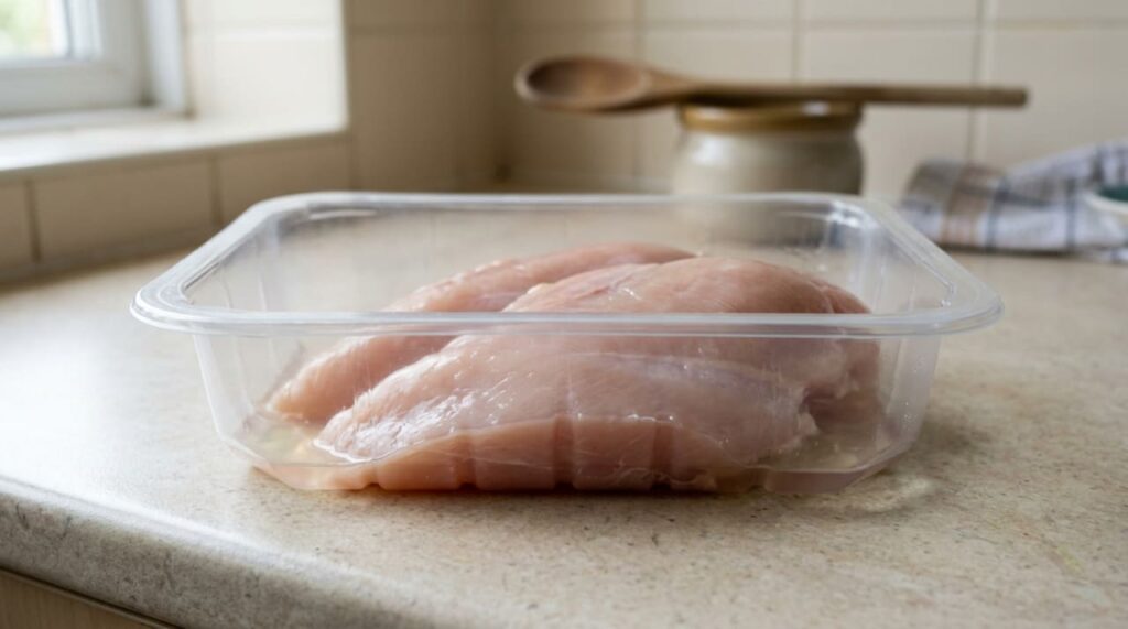 Um líquido amarelado saindo do frango cru. Poucas pessoas sabem o que isso significa e se a carne assim é segura para consumo