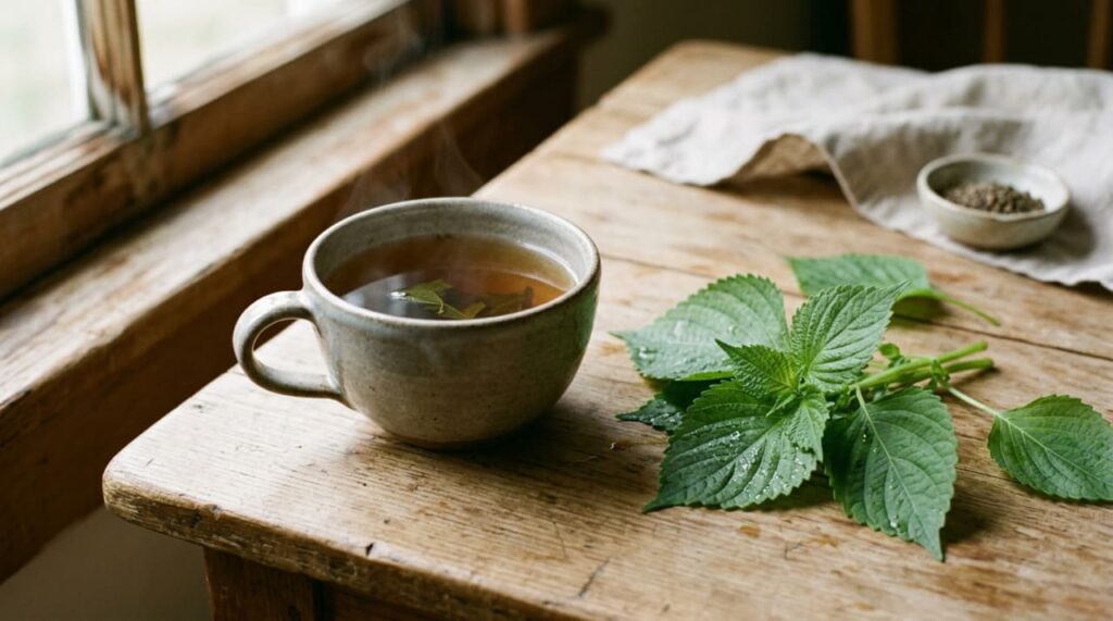 Fórmula para auxiliar na desintoxicação do fígado utilizando folhas de perilla