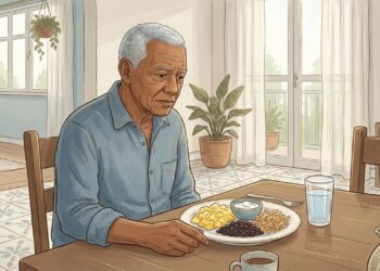 O que acontece com a absorção de proteína quando o intestino do idoso apresenta inflamação celular?