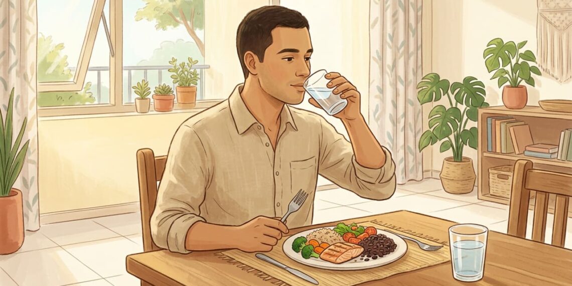 Beber água durante ou fora das refeições: o que os especialistas recomendam para melhorar a digestão