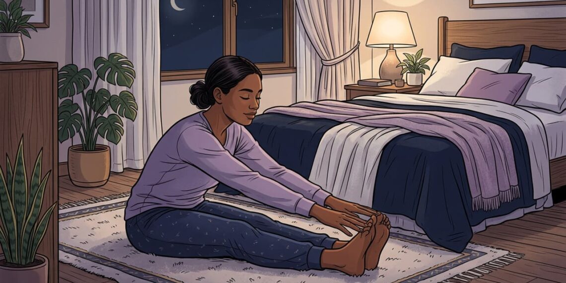 Deve-se fazer alongamento antes de dormir para facilitar a recuperação muscular durante a noite