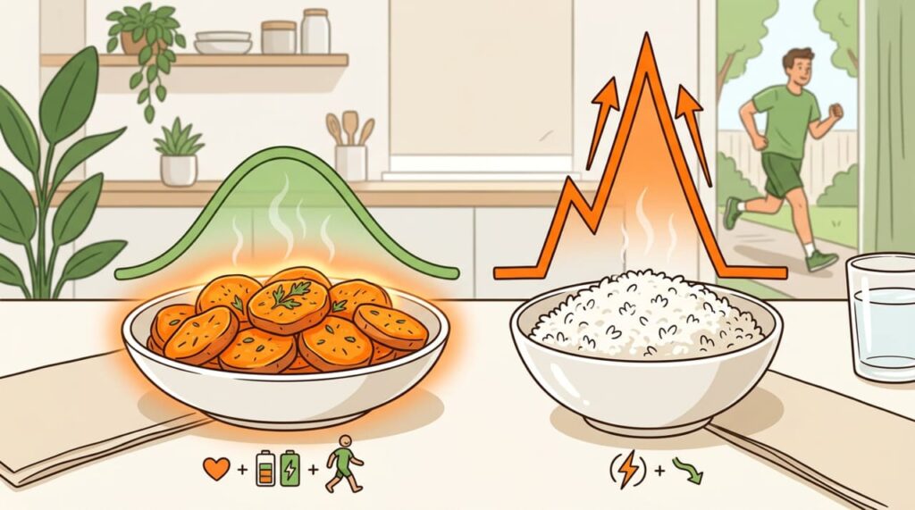 Segundo especialistas, a batata-doce oferece um índice glicêmico e um perfil nutricional superior ao do arroz branco para quem busca energia estável