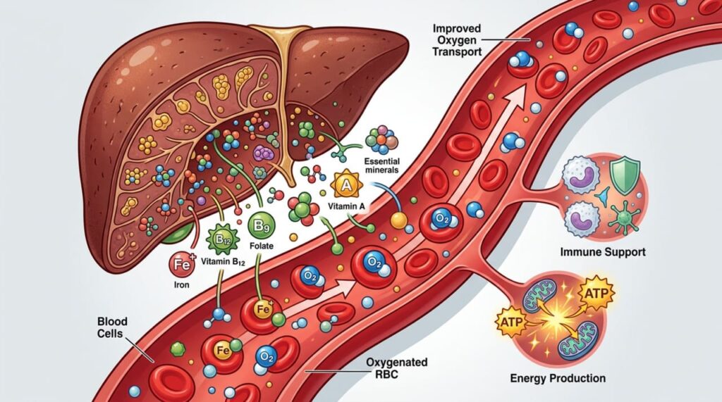 Segundo especialistas, o fígado bovino oferece uma concentração de ferro e vitaminas do complexo B superior à de muitos suplementos