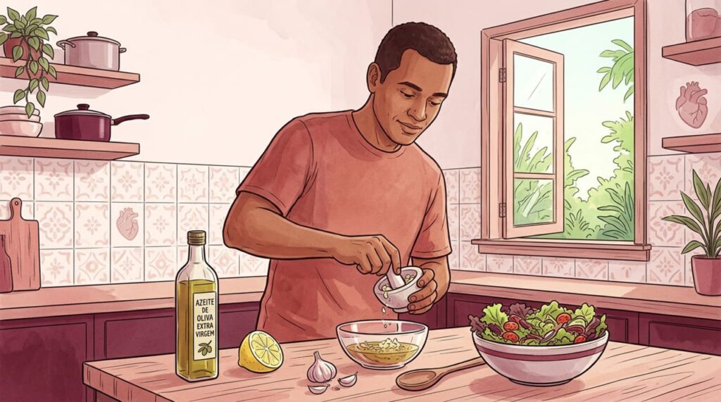 Com que alimentos devo combinar o alho para promover a saúde do coração e reduzir a pressão arterial?