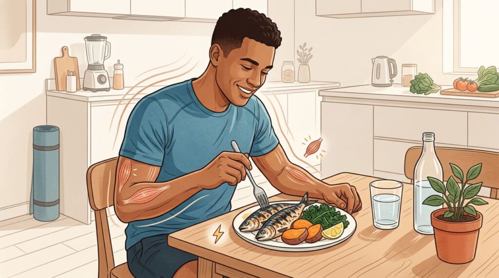 Segundo especialistas, a sardinha com batata-doce oferece praticamente os mesmos benefícios de recuperação muscular que refeições pós-treino industrializadas