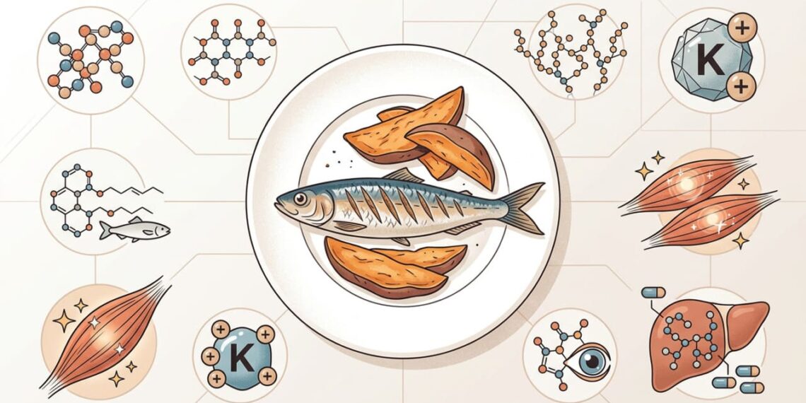 Segundo especialistas, a sardinha com batata-doce oferece praticamente os mesmos benefícios de recuperação muscular que refeições pós-treino industrializadas