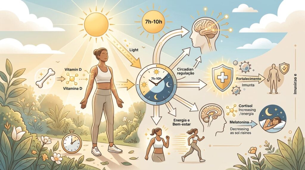 O hábito de tomar sol pela manhã é uma prática de regulação hormonal que melhora o sono e a imunidade