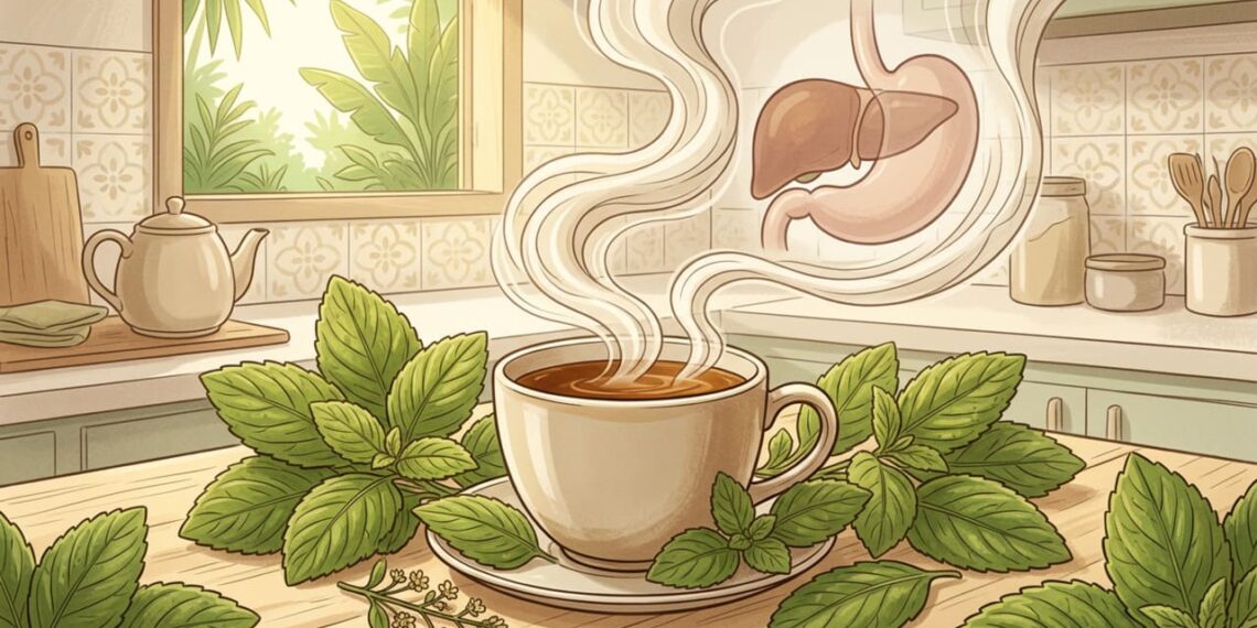 Chá digestivo feito com uma erva cultivada em quintais brasileiros alivia gastrite, intestino preso e inchaço abdominal