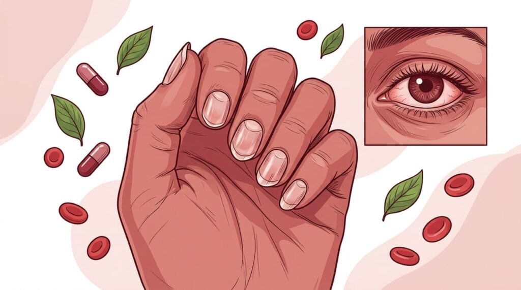 Uma das maneiras de identificar deficiência de ferro é através da coloração das pálpebras inferiores e da fragilidade das unhas