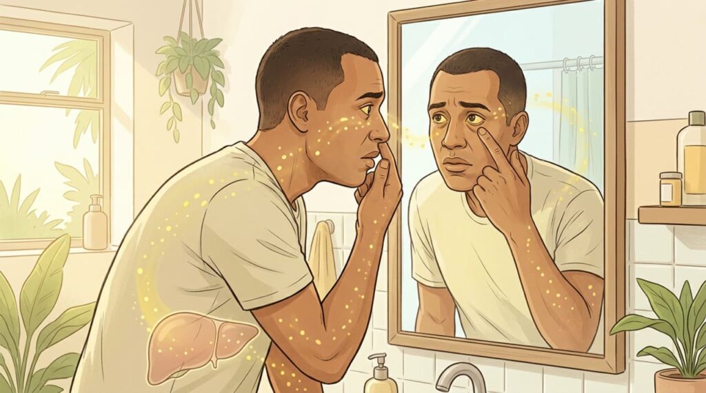 Uma das maneiras de identificar problemas no fígado é através da coloração amarelada nos olhos e na pele