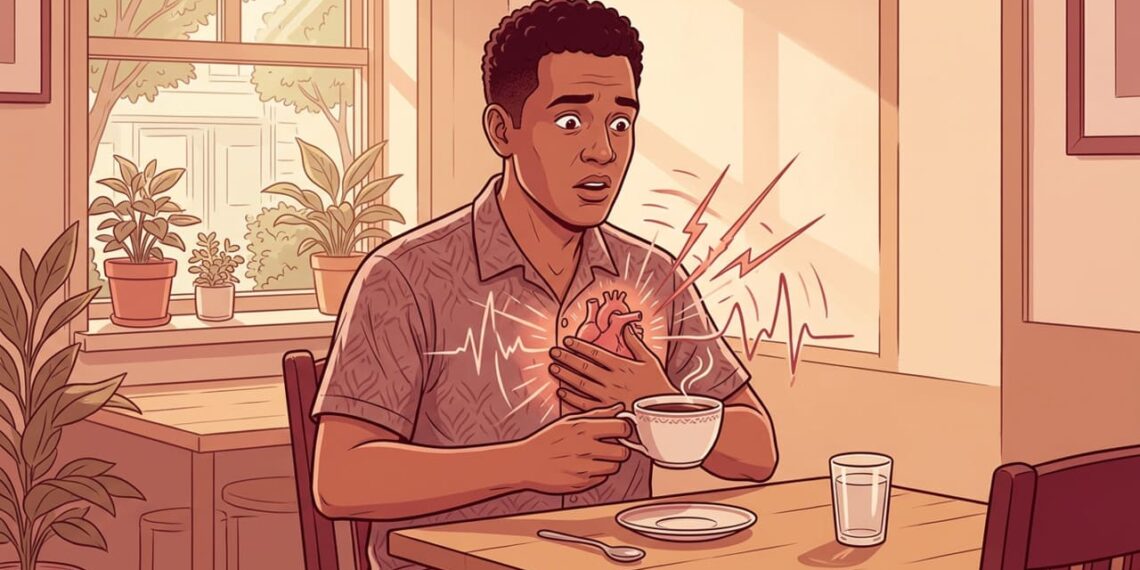 Como é a palpitação causada pelo consumo de cafeína e como diferenciá-la de uma arritmia cardíaca?