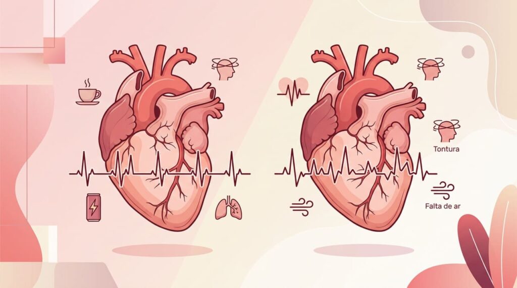 Como é a palpitação causada pelo consumo de cafeína e como diferenciá-la de uma arritmia cardíaca?