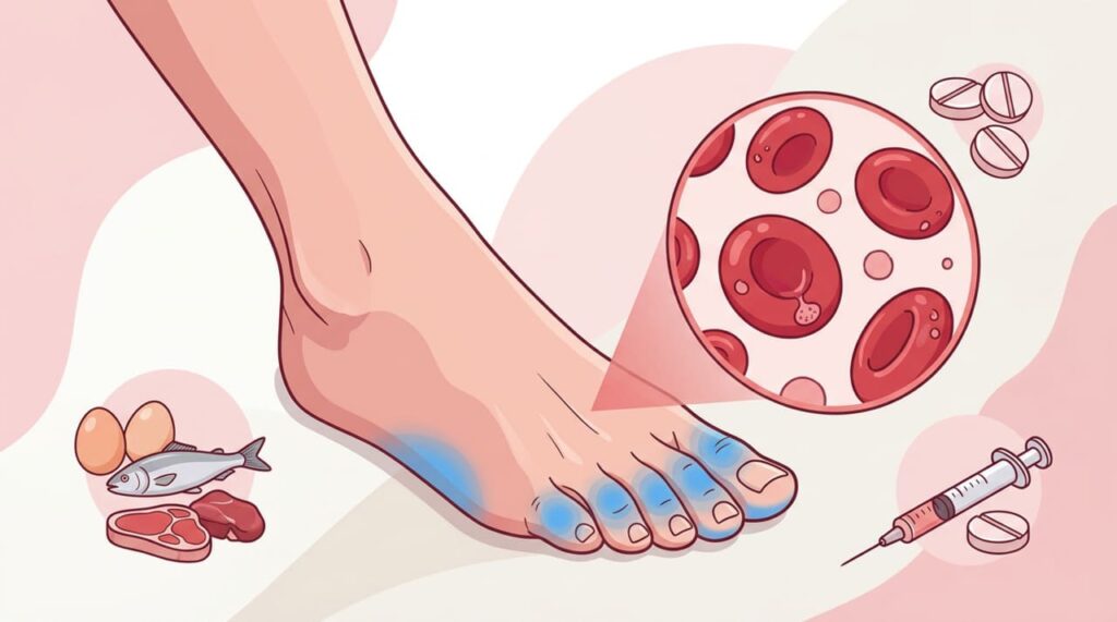 Uma das maneiras de identificar deficiência de vitamina B12 é através da sensação de formigamento nos pés e da palidez nos lábios