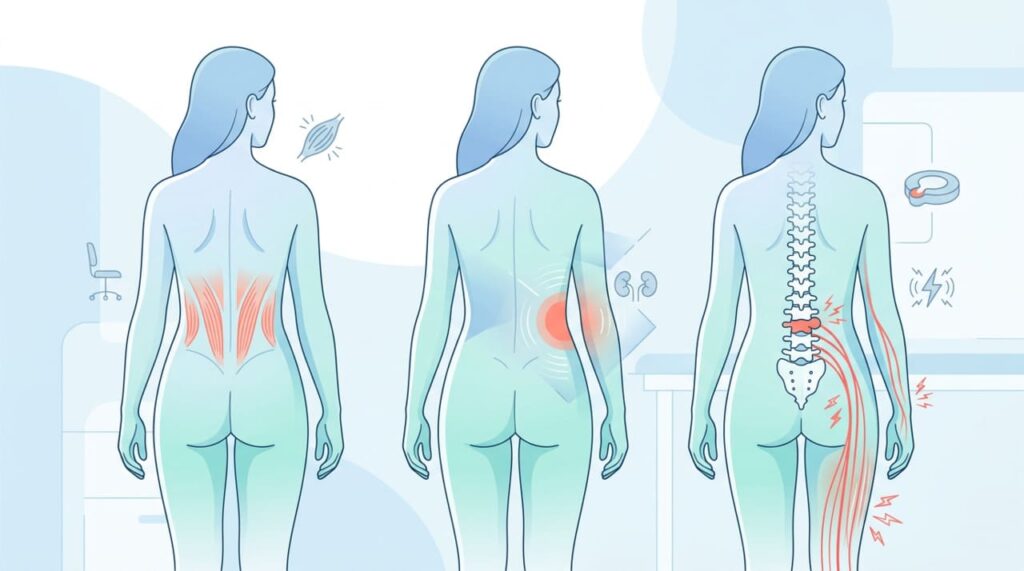 Como é a dor nas costas causada pela postura inadequada e como diferenciá-la de um problema renal ou discal?
