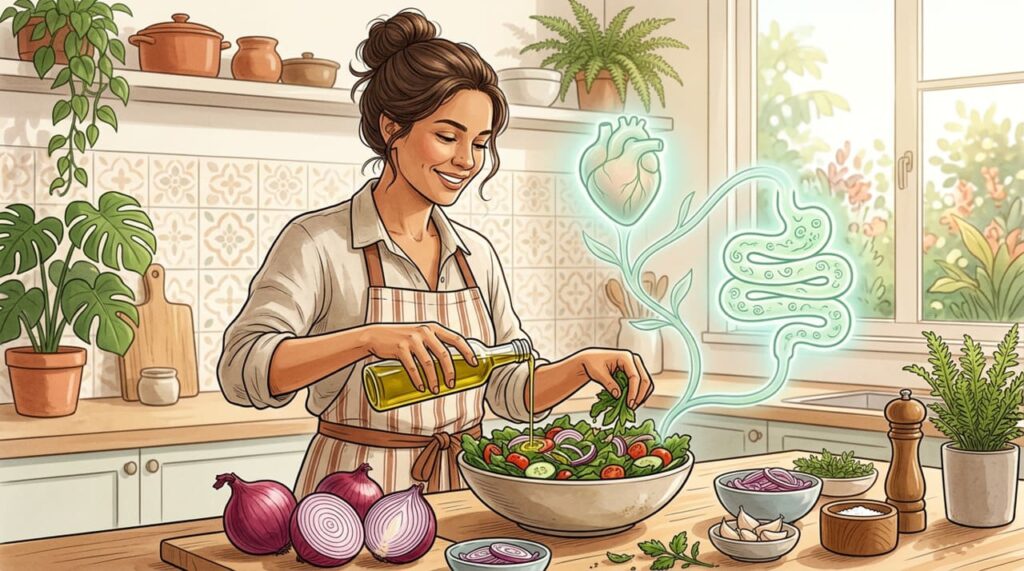 O que a cebola crua faz ao sistema cardiovascular e à microbiota intestinal