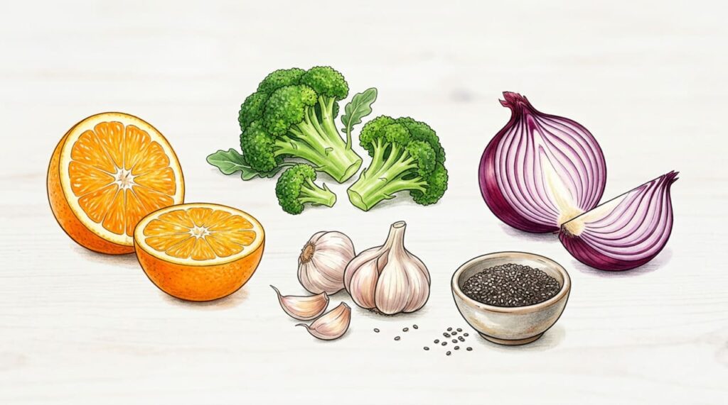 Substâncias naturais que auxiliam na recuperação dos pulmões após infecções e onde encontrá-las nos alimentos