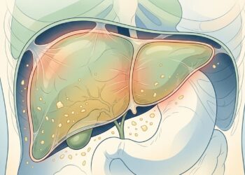 Como é a dor abdominal causada pelo fígado sobrecarregado e onde ela se localiza?