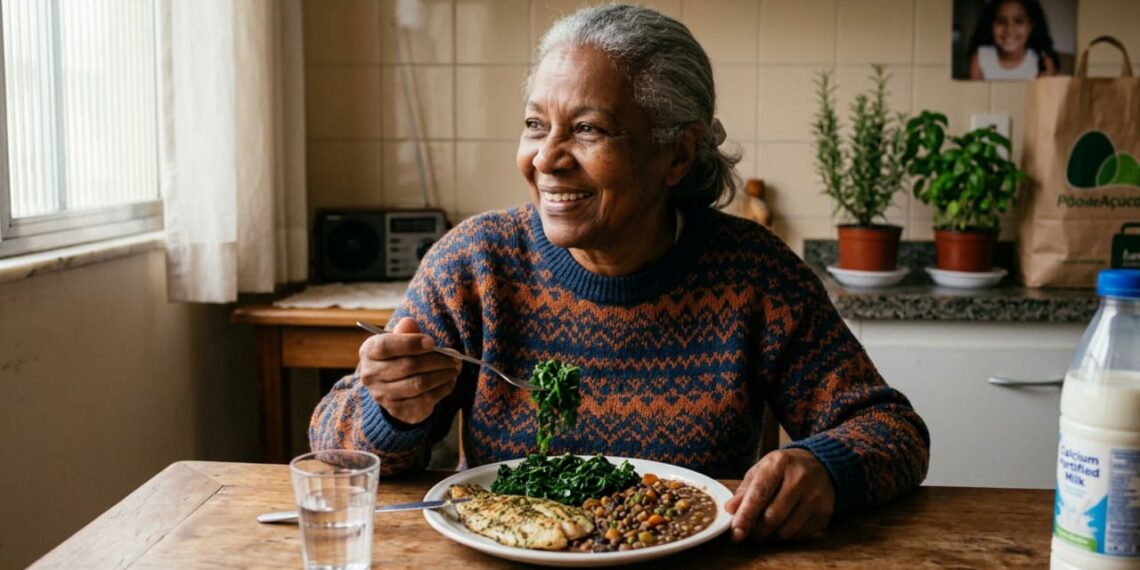 Almoço ideal para idosos deve ter nutrientes que fortalecem os ossos