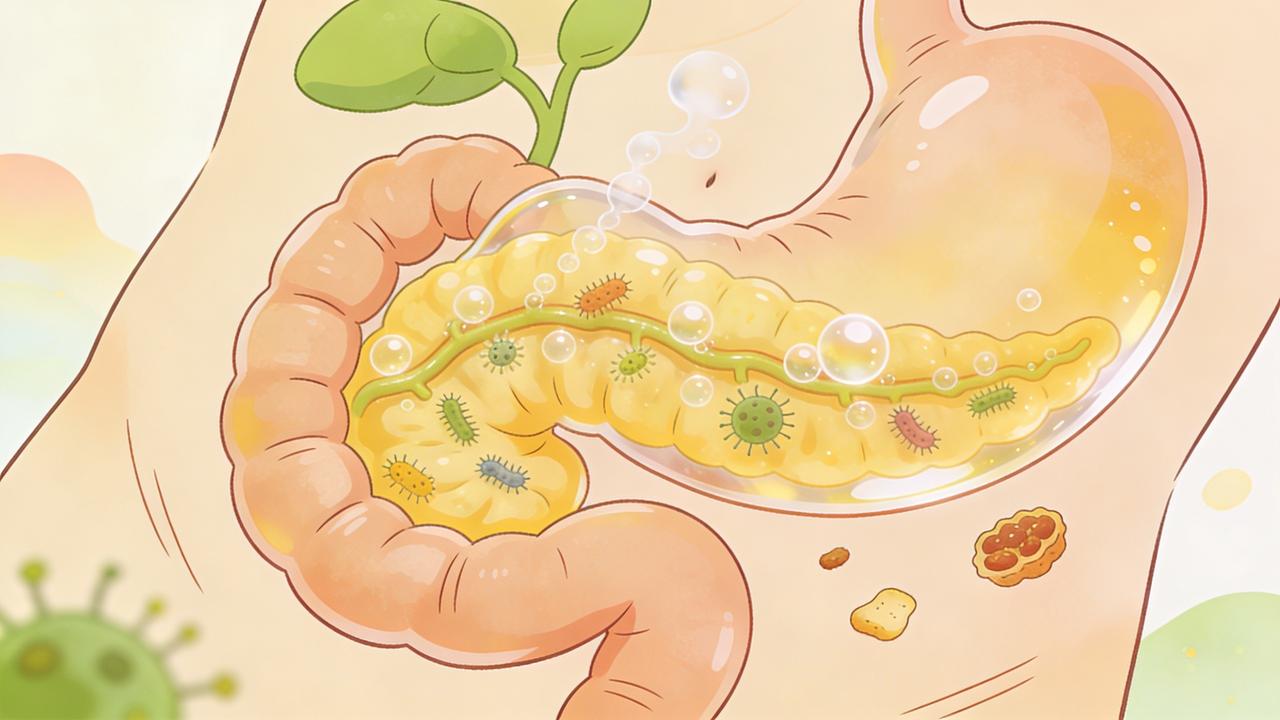 Desequilíbrio da microbiota aumenta gases, fermentação intestinal e distensão abdominal.
