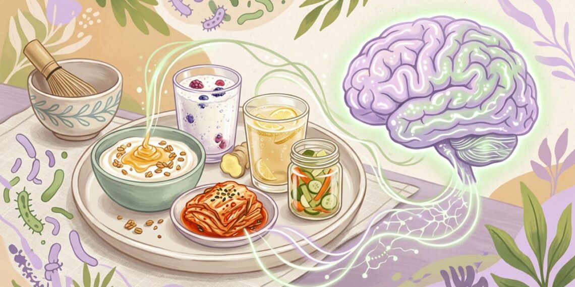Como o consumo diário de alimentos fermentados afeta o sistema nervoso pelo eixo intestino-cérebro?