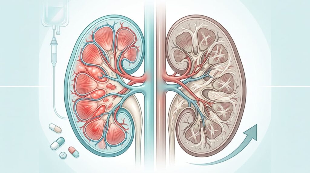 Como a insuficiência renal crônica compromete os rins ao longo do tempo e como ela difere da lesão renal aguda
