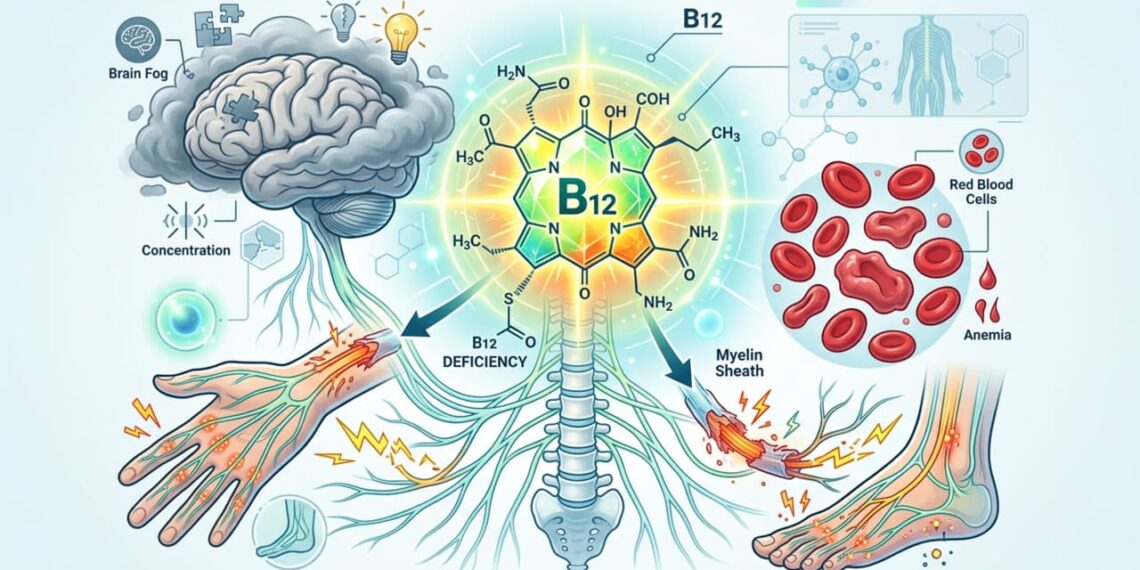 Os cientistas concordam: a deficiência de vitamina B12 está associada a uma maior frequência de névoa mental e formigamento nas extremidades