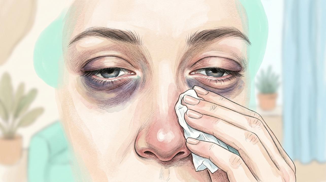 Rinite alérgica crônica pode escurecer e irritar a região dos olhos.