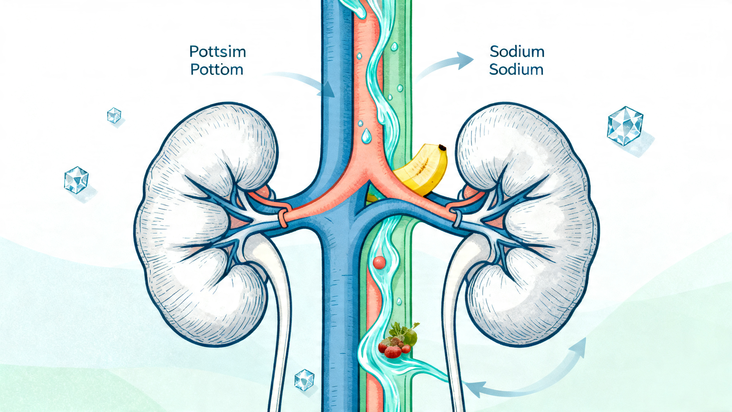 Potássio ajuda no equilíbrio do sódio e favorece a pressão arterial.