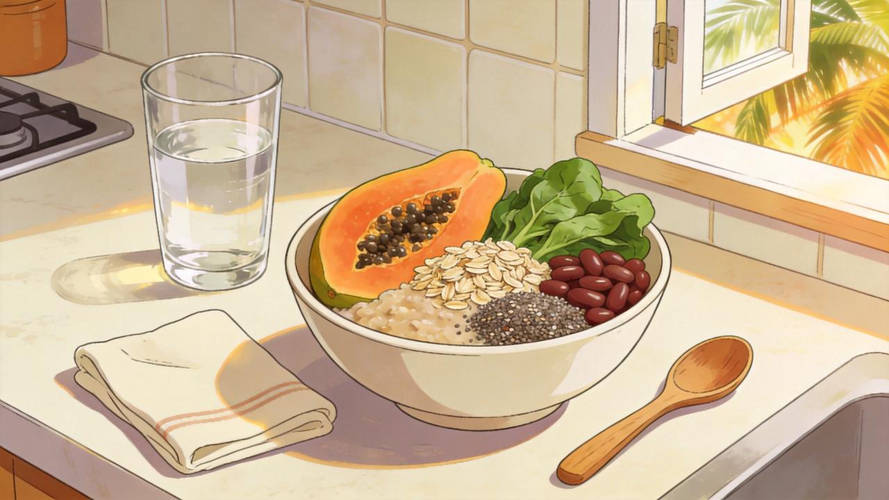 Fibras e água ajudam a manter o trânsito intestinal equilibrado.