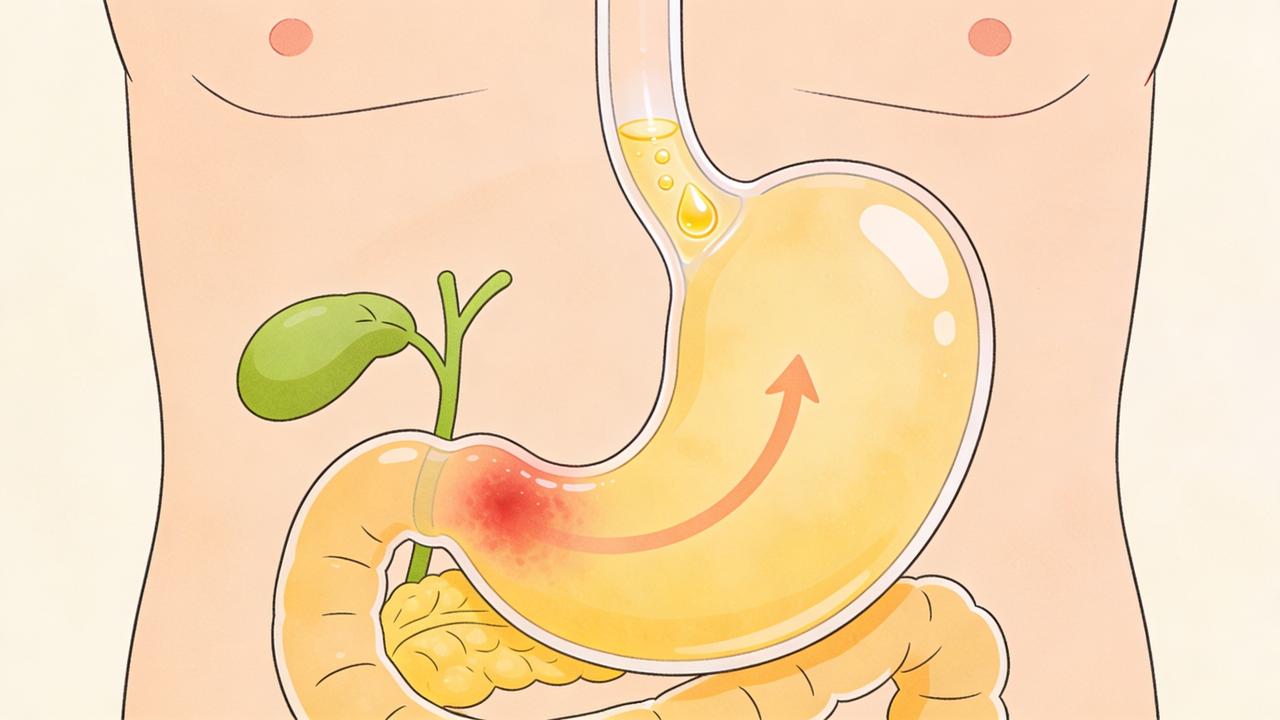 O refluxo acontece quando o ácido do estômago sobe ao esôfago.