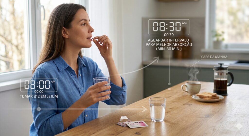 Evitar café logo após a vitamina B12 ajuda a garantir uma absorção mais eficiente e melhores resultados.