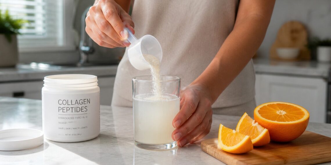 Combinar colágeno com vitamina C pode apoiar a firmeza da pele e o cuidado com as articulações.