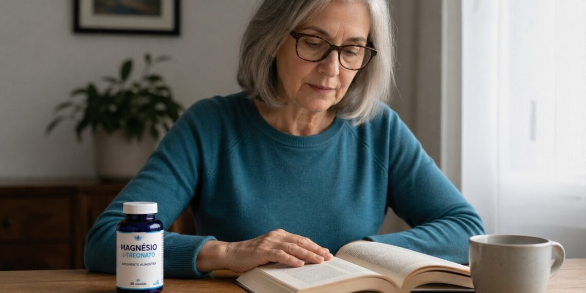 O magnésio L-treonato é estudado como suporte nutricional para memória e função cerebral em adultos mais velhos.