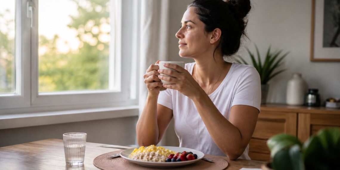 Proteína, fibras e gorduras boas na primeira refeição ajudam a reduzir oscilações de fome ao longo da manhã.