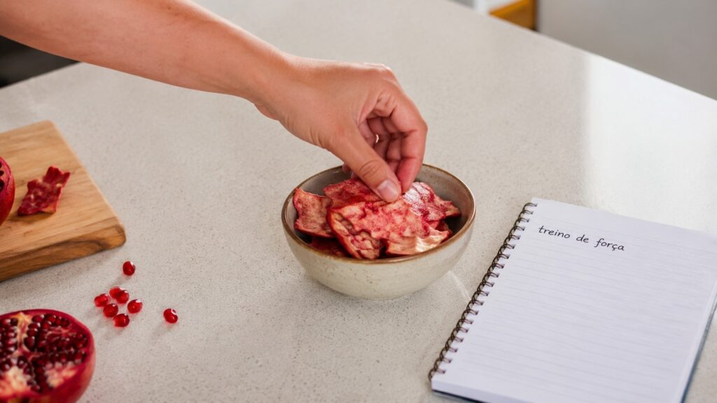 A romã pode complementar uma rotina que inclui alimentação variada e fortalecimento muscular.