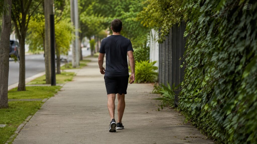 Trocar parte do tempo sentado por caminhadas curtas ajuda a ativar a circulação no dia a dia.