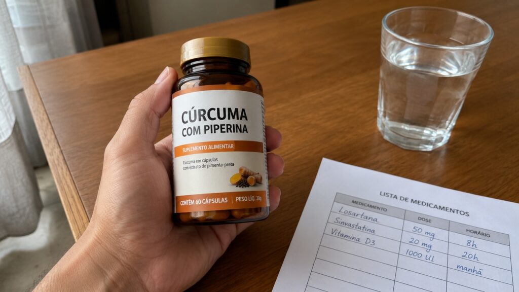 Verificar composição e interações ajuda a reduzir riscos no uso de suplementos de cúrcuma.