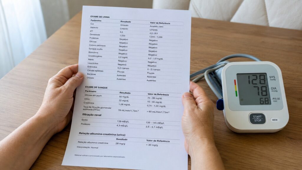 Exames simples ajudam a revelar cedo o risco renal em quem convive com hipertensão.