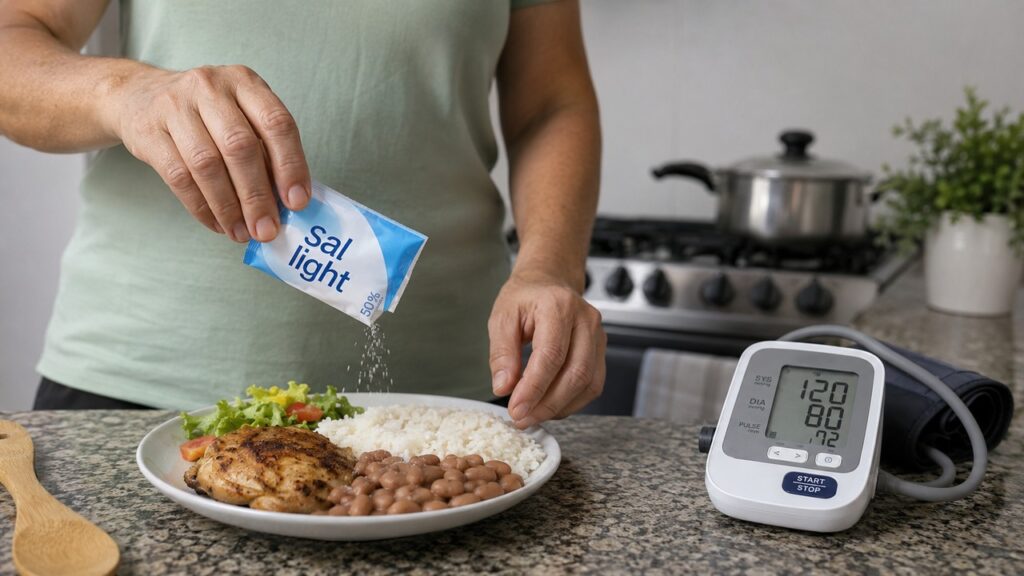 O sal light pode ajudar na pressão, mas deve ser usado com moderação e orientação quando há risco renal.