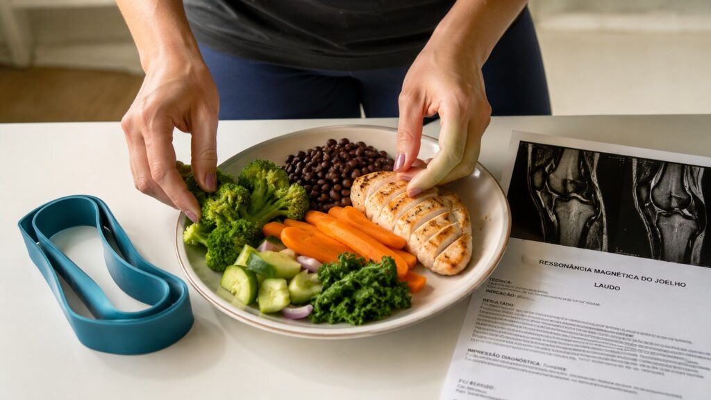 Alimentação equilibrada e exercício seguro ajudam a reduzir dor sem prometer recuperar cartilagem.