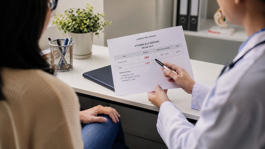 A avaliação médica ajuda a diferenciar deficiência de B12 de outras causas de formigamento.