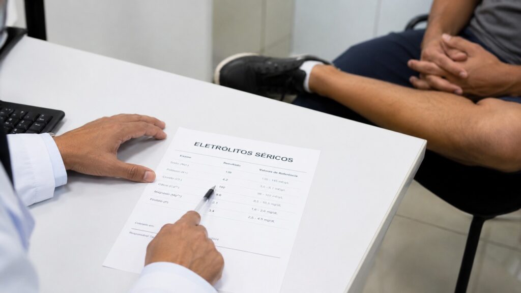 Exames e avaliação clínica ajudam a diferenciar desequilíbrio de eletrólitos de outras causas de cãibra.