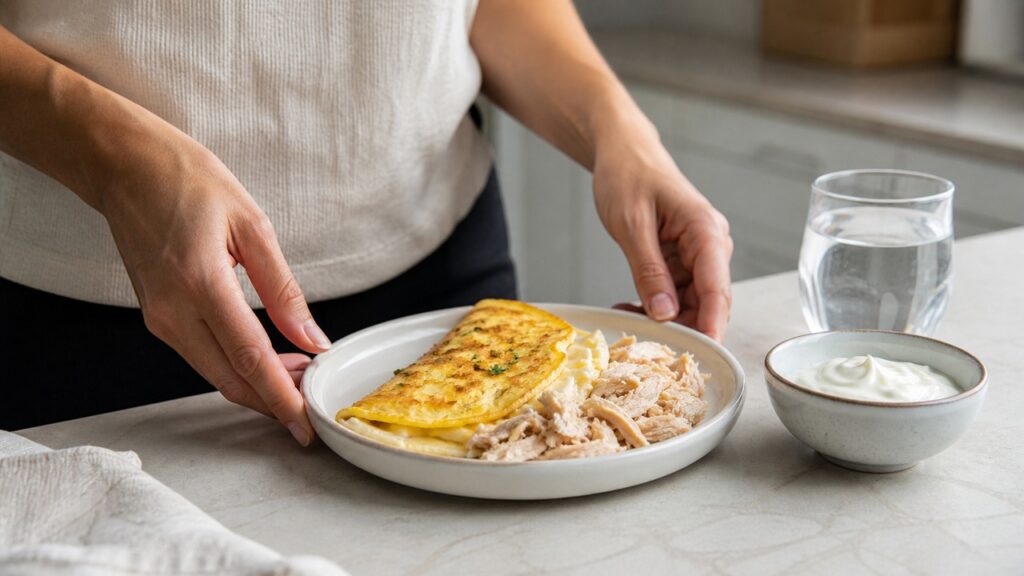 Combinar fontes de proteína no café da manhã facilita alcançar a meta diária de massa magra.